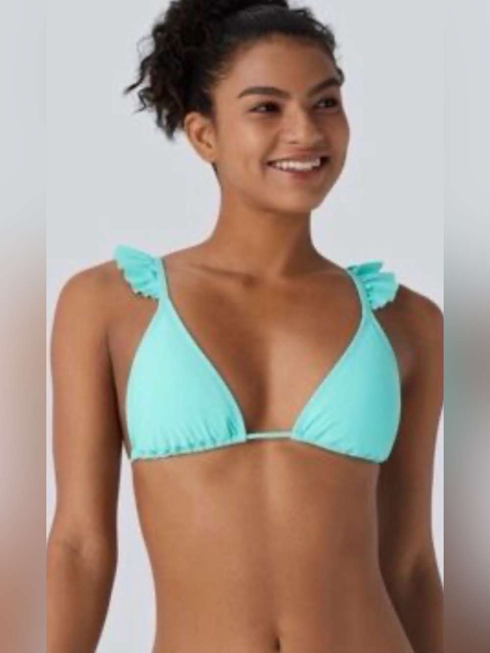 HALARA Mint Green Ruffle Tie-Back Triangle Strap Bikini Top